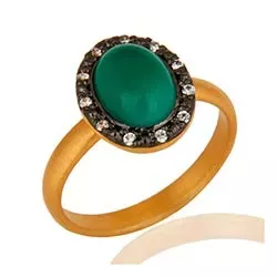 Polierter grünem Onyx Ring aus vergoldetem Sterlingsilber mit oxidiertem Sterlingsilber