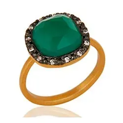 Viereckigem grünem Onyx Ring aus vergoldetem Sterlingsilber mit oxidiertem Sterlingsilber