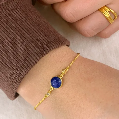 Lapis Lazuli Kinderarmband aus vergoldetem Sterlingsilber und Anhänger aus vergoldetem Sterlingsilber