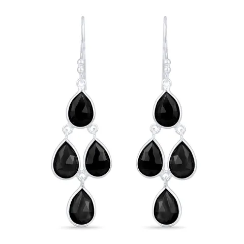 großen schwarzem Onyx Ohrringe in Silber