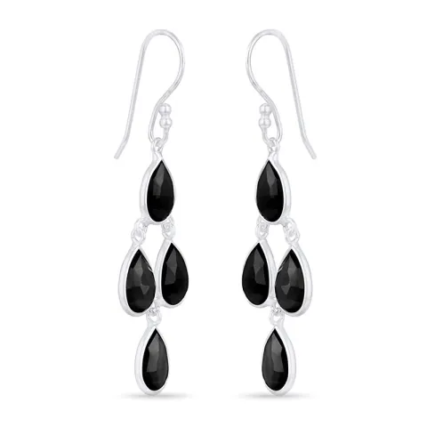 großen schwarzem Onyx Ohrringe in Silber