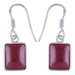 Viereckigem rotem Granat Ohrringe in Silber