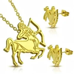 Schütze Set mit Ohrringe und Anhänger in vergoldetem Stahl