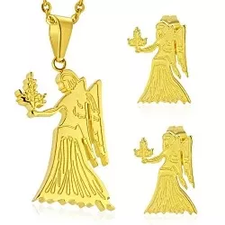 Jungfrau Set mit Ohrringe und Anhänger in vergoldetem Stahl