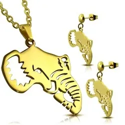 Großen Elefant Set mit Ohrringe und Anhänger in vergoldetem Stahl