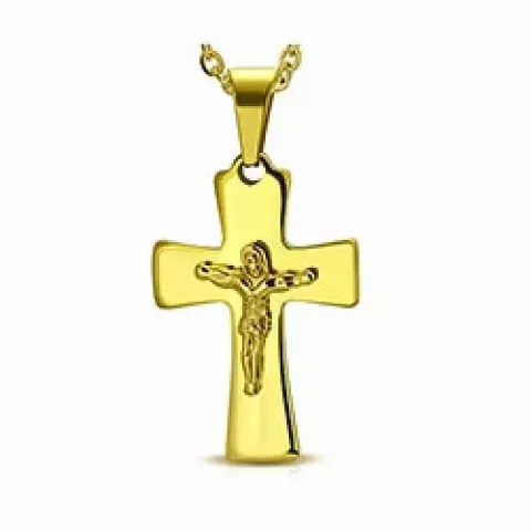 Kreuz mit Jesus Anhänger aus vergoldetem Stahl