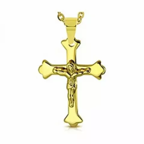 Kreuz mit Jesus Anhänger aus vergoldetem Stahl