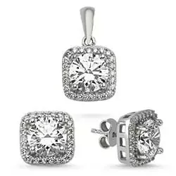 Großen viereckigem Set mit Ohrringe und Anhänger in Silber