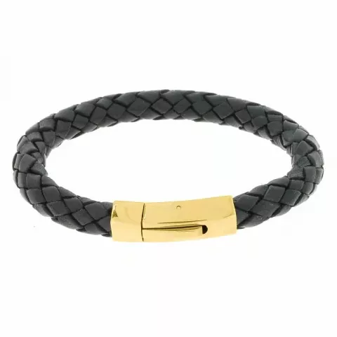 Hard Steel schwarz Armband in Leder mit vergoldetem Edelstahl