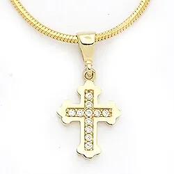 Fleur de lis Kreuz Zirkon Anhänger aus 14 Karat Gold