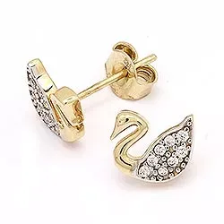 Schwan Ohrstecker in 14 Karat Gold mit