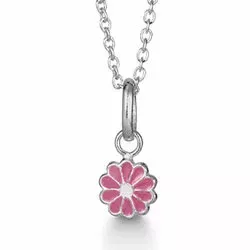 Aagaard Blume Anhänger mit Halskette in Silber rosa Emaille weißem Emaille