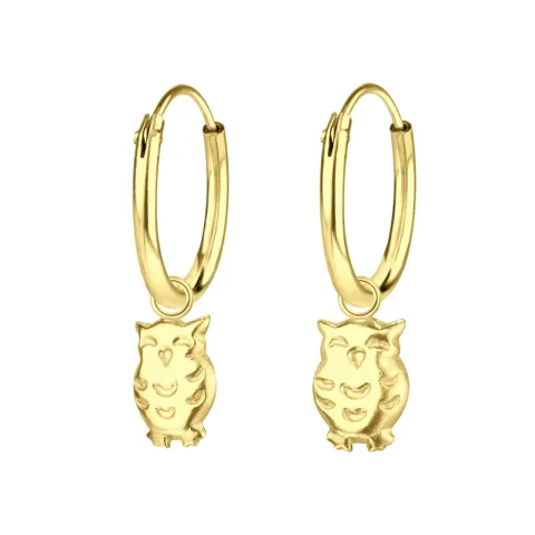 12 mm Eule Kinderohrringe in vergoldetem Silber