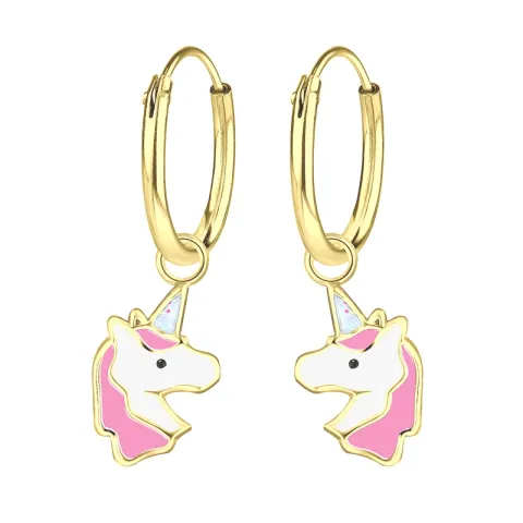 12 mm Einhorn Kinderohrringe in vergoldetem Silber - Little Ones