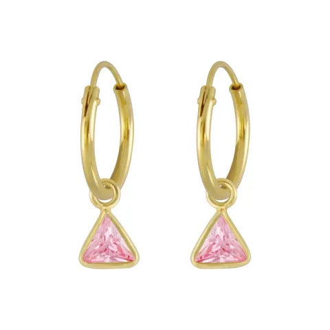 12 mm dreieck pink Zirkon Kinderohrringe in vergoldetem Silber