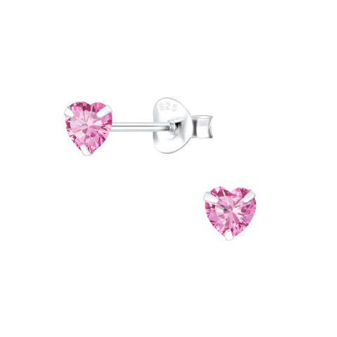 4 mm Herz pink Zirkon Ohrstecker in Silber