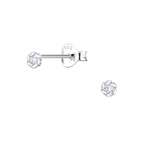3 mm Zirkon Solitärohrstecker in Silber