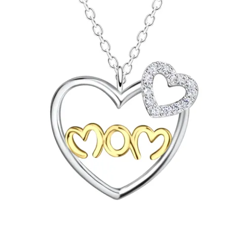 Herz Mutter Zirkon Halskette aus Silber und Anhänger aus Silber und vergoldetem Silber