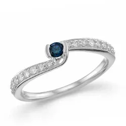 runder blauem Saphir Diamantring in 14 Karat Weißgold 0,24 ct