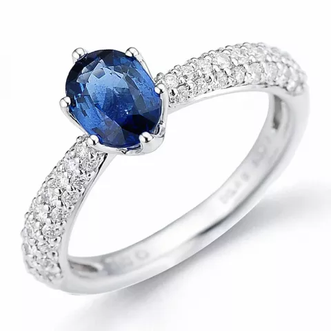 ovaler blauem Saphir Diamantring in 14 Karat Weißgold 0,506 ct 