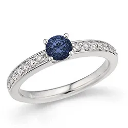 blauem Saphir Diamantring in 14 Karat Weißgold 0,20 ct