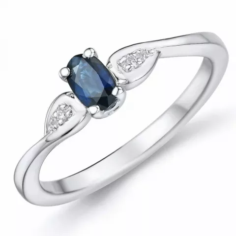 ovaler blauem Saphir Ring in 14 Karat Weißgold 0,008 ct 