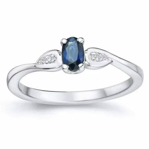 ovaler blauem Saphir Ring in 14 Karat Weißgold 0,008 ct 