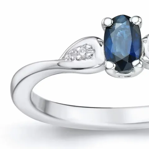 ovaler blauem Saphir Ring in 14 Karat Weißgold 0,008 ct 