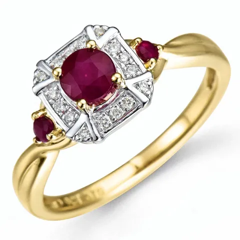 viereckigem Rubin Ring in 14 Karat Gold- und Weißgold 0,07 ct 0,45 ct 0,09 ct