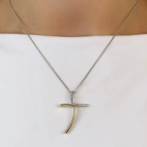 Echten Kreuz Diamantanhänger in 14 karat Gold- und Weißgold 0,06 ct