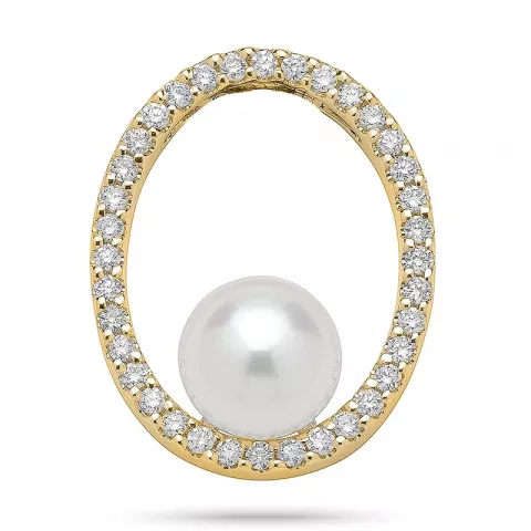 ovaler Perle Diamantanhänger in 14 karat Gold 0,32 ct
