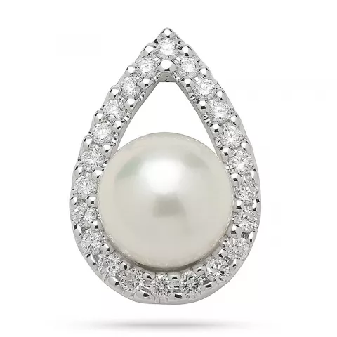 Tropfenförmigen Perle Diamantanhänger in 14 karat Weißgold 0,25 ct