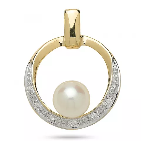 echten Perle Diamantanhänger in 14 karat Gold- und Weißgold 0,04 ct