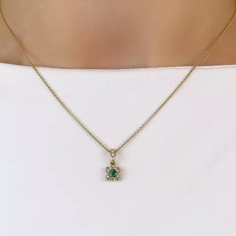 Smaragd Diamantanhänger in 14 karat Gold 0,11 ct 0,20 ct