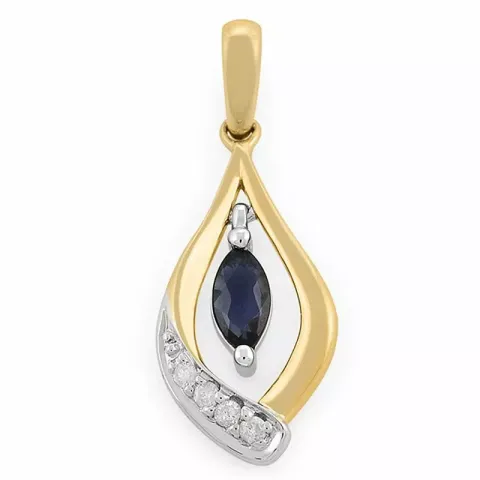 abstraktem Saphir Diamantanhänger in 14 karat Gold- und Weißgold 0,048 ct 0,34 ct