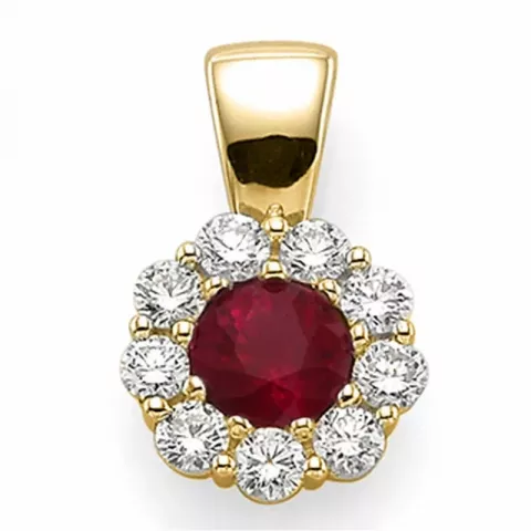 runder Rubin Diamantanhänger in 14 karat Gold 0,36 ct 0,50 ct