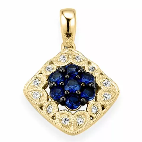 viereckigem Saphir Diamantanhänger in 14 karat Gold 0,07 ct 0,52 ct