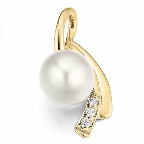 Weißem perle anhänger in 14 karat gold 0,03 ct