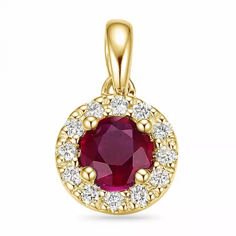 runder Rubin Diamantanhänger in 14 karat Gold 0,45 ct 0,12 ct