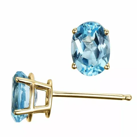 2 x 0,92 ct ovalen blauem Topas Ohrstecker in 14 Karat Gold mit Topas