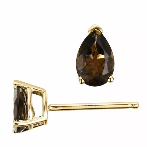 2 x 0,40 ct Tropfen rauchfarbenen Quarz Solitärohrstecker in 14 Karat Gold mit Quarz