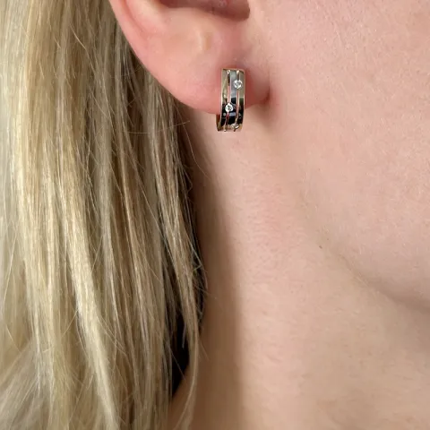 13 mm Diamant Kreole in 14 Karat Gold und Weißgold mit Diamant