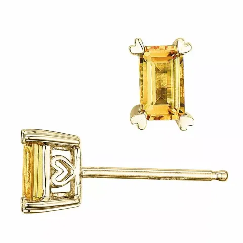 2 x 0,28 ct viereckigem gelbe Citrin Ohrstecker in 14 Karat Gold mit Citrin 