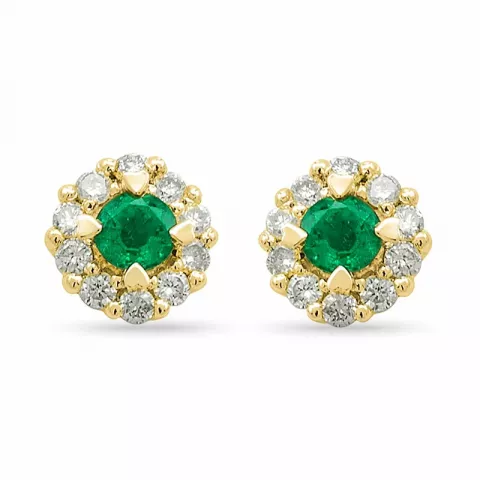 runden Smaragd Diamantohrringe in 14 Karat Gold mit Smaragd und Diamant 
