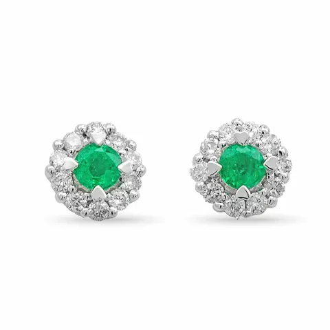 runden Smaragd Diamantohrringe in 14 Karat Weißgold mit Smaragd und Diamant