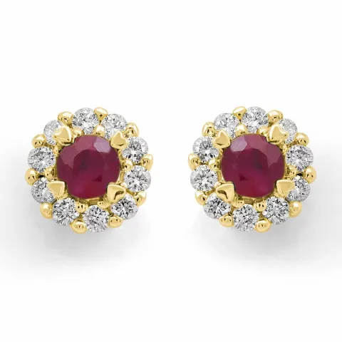 runden Rubin Diamantohrringe in 14 Karat Gold mit Rubin und Diamant
