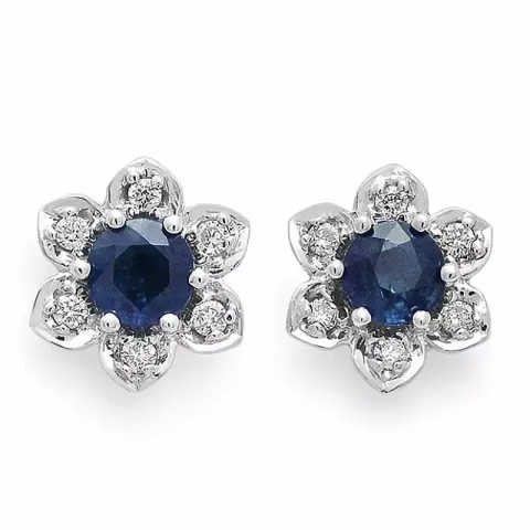 Blumen blauem Saphir Ohrstecker in 14 Karat Weißgold mit Diamanten und Saphiren