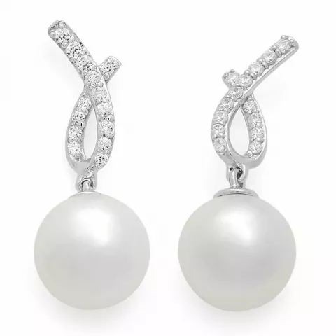 weißen Perle Diamantohrringe in 14 Karat Weißgold mit Diamant 