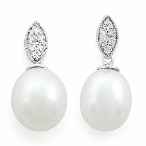 ovalen Perle Diamantohrringe in 14 Karat Weißgold mit Diamant