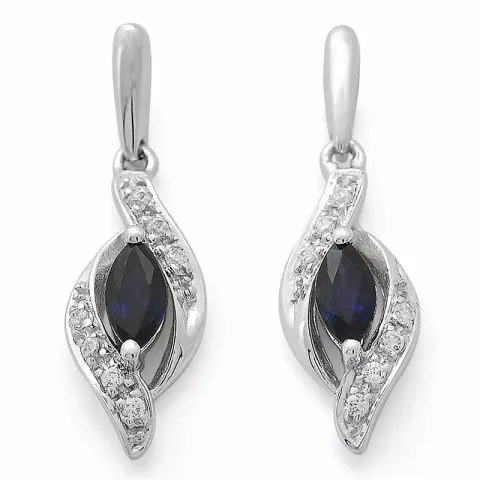 blauem Saphir Ohrringe in 14 Karat Weißgold mit Diamant und Saphir 